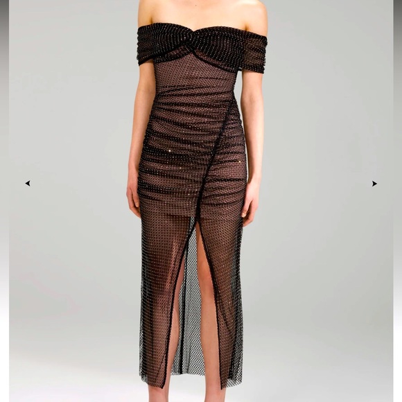 diamante fishnet off shoulder midi dress Self-Portrait | Dresses | Selfportrait Diamant Fishnet Off Shoulder Midi  Dress